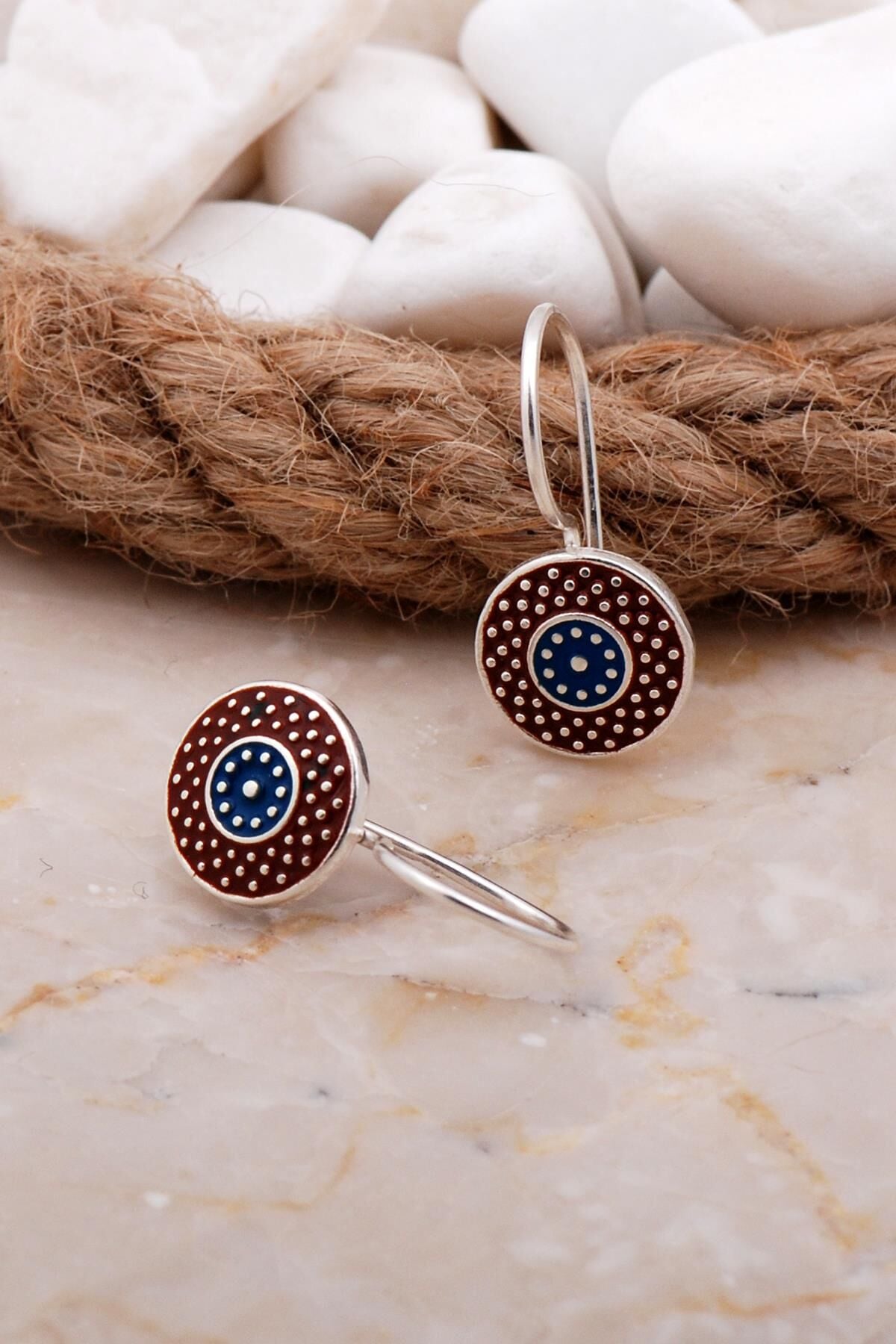 Mineli Elişi Gümüş Küpe 5910