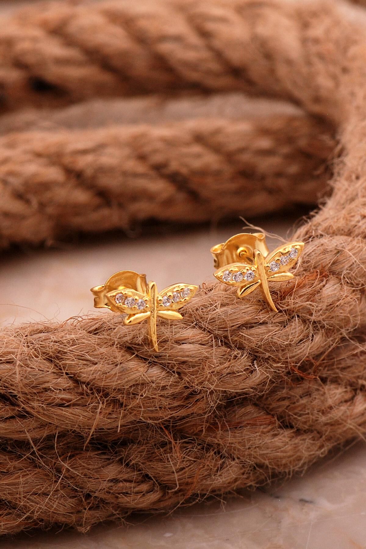 Yusufçuk Mini Altın Kaplama Gümüş Küpe 6196