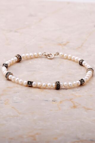 Markazit Taşlı İnci Dizgi Gümüş Bileklik 3977