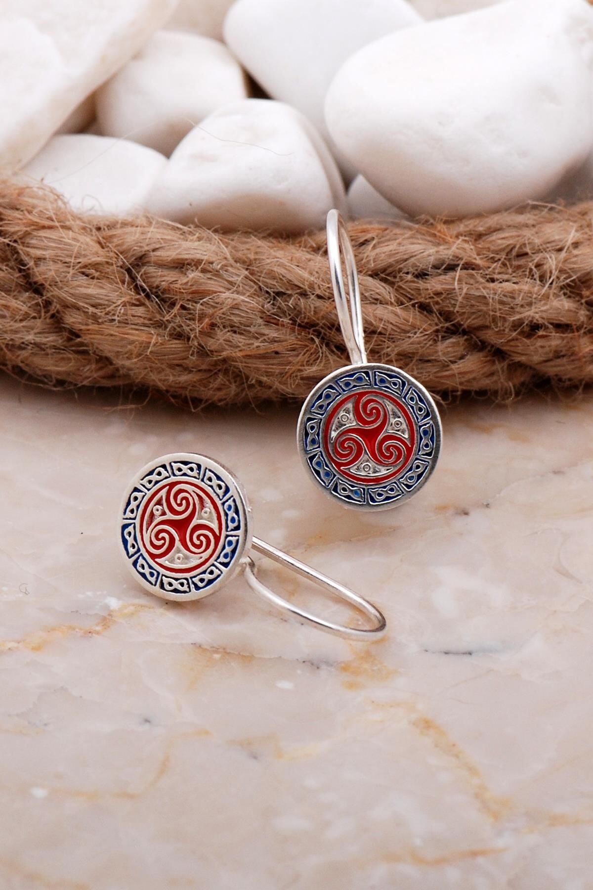 Mineli Elişi Gümüş Küpe 5913