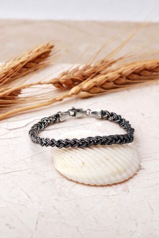 925 Ayar Hasır Örgü Oksitli Gümüş Bileklik 4842