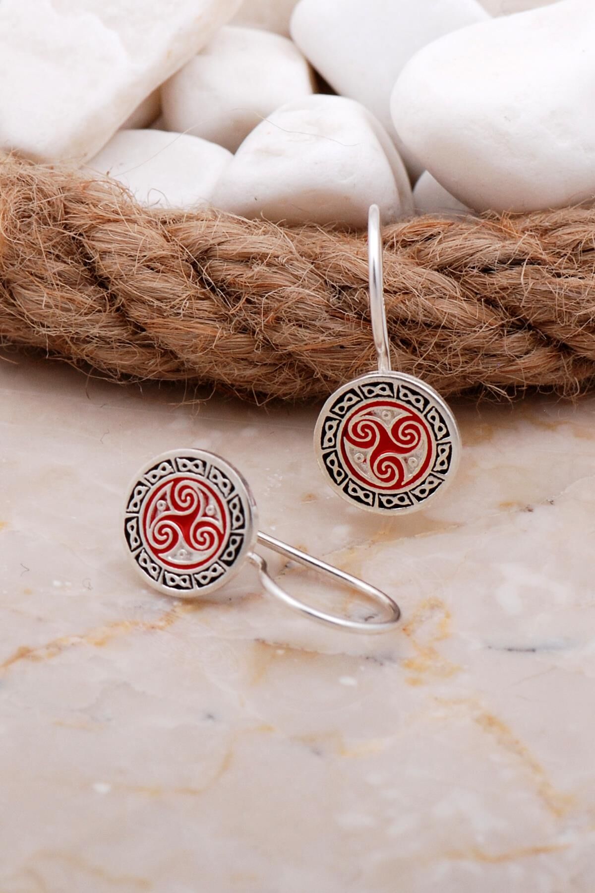 Mineli Elişi Gümüş Küpe 5914