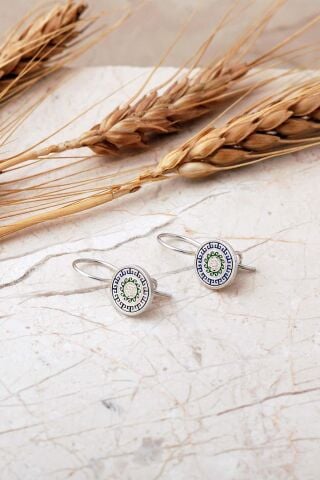 Anadolu Motifli Mineli Elişi Gümüş Küpe 5915