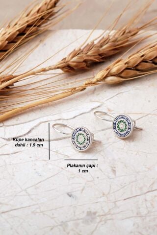 Anadolu Motifli Mineli Elişi Gümüş Küpe 5915