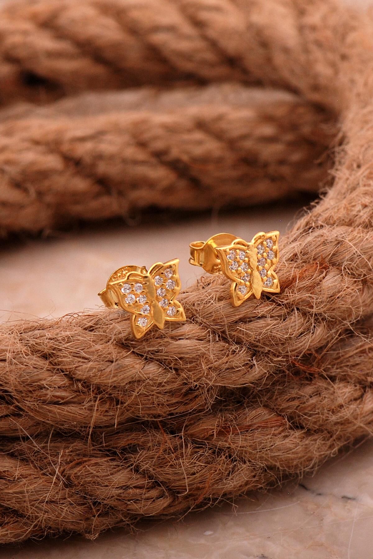 Kelebek Mini Altın Kaplama Gümüş Küpe 6200