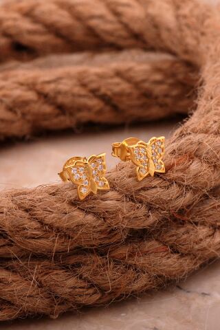 Kelebek Mini Altın Kaplama Gümüş Küpe 6200