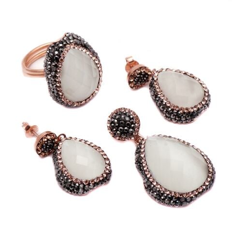 Sedef ve Swarovski Taşlı Gümüş Set 1161