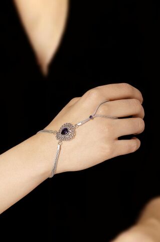 Telkari Gümüş Damla Şahmeran Yüzüklü Bileklik 06