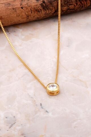 Tek Taş İtalyan Gümüş Altın Yaldızlı Kolye 7061