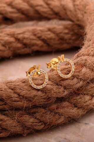 Tektaş Mini Altın Kaplama Gümüş Küpe 6201