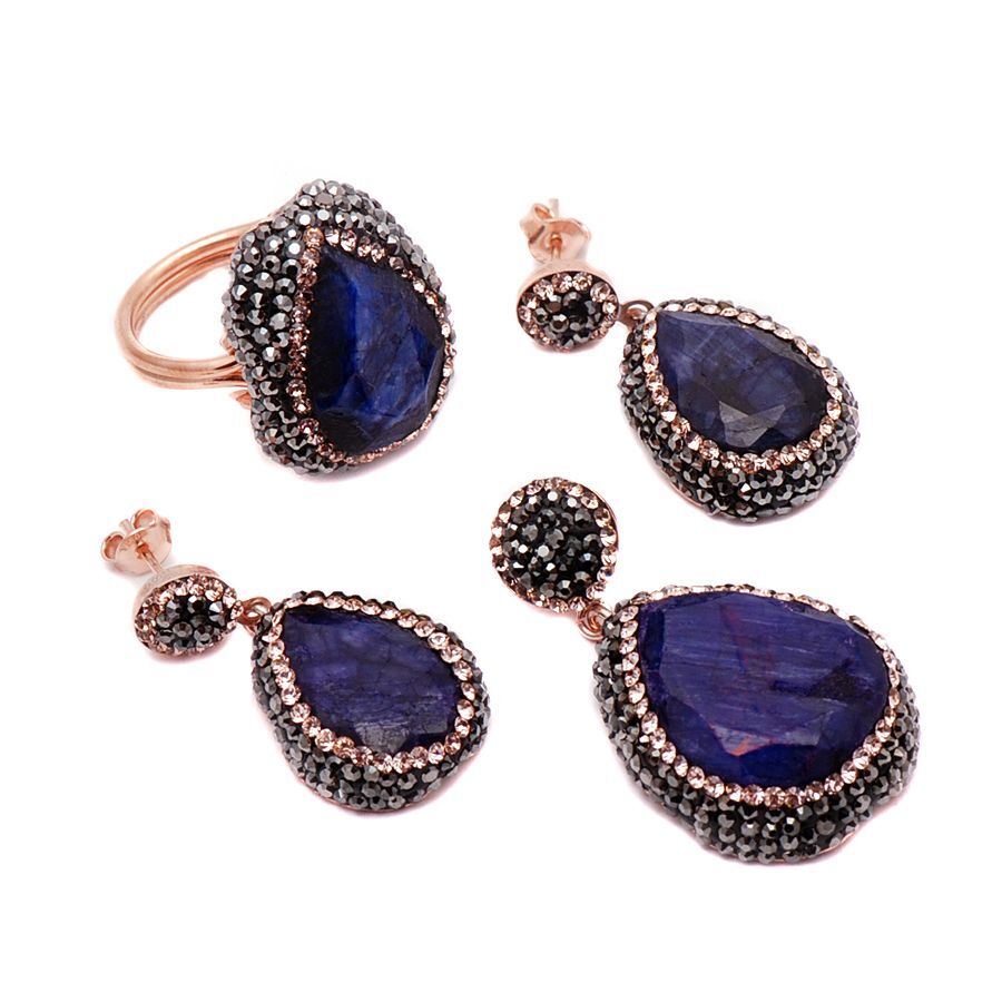 SAFİR VE SWAROVSKI TAŞLI GÜMÜŞ SET 1163