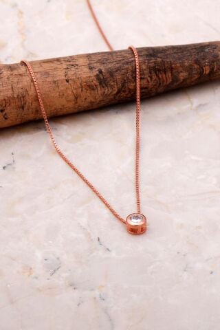 Tek Taş Rose İtalyan Gümüş Kolye 7062