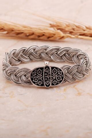 Midyat Hasır Örme 925 Ayar Gümüş Bileklik 4444