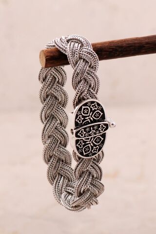 Midyat Hasır Örme 925 Ayar Gümüş Bileklik 4444