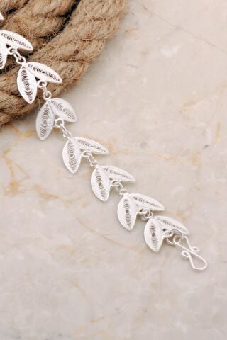 Midyat Telkari Sanatı İşlemeli Elişi Yaprak Gümüş Bileklik 4661