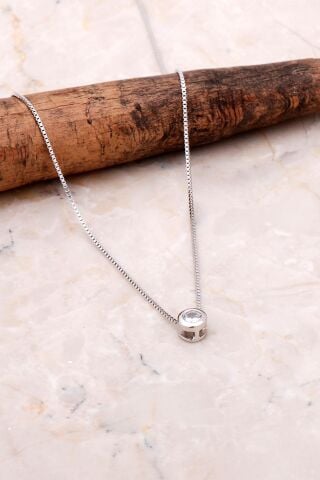 Tek Taş İtalyan Gümüş Kolye 7063