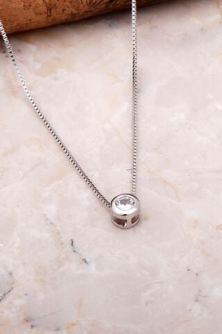 Tek Taş İtalyan Gümüş Kolye 7063