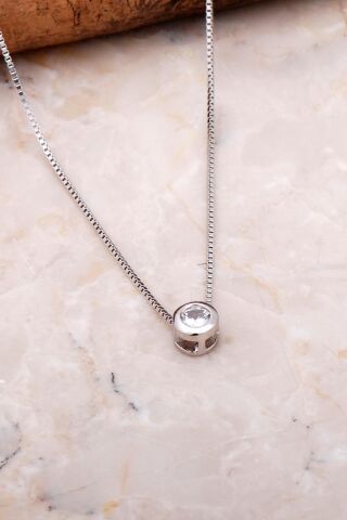 Tek Taş İtalyan Gümüş Kolye 7063