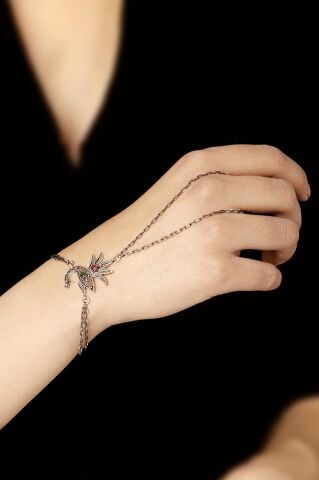 Telkari İşlemeli Tavus Kuşu Şahmeran Yüzüklü Bileklik 09