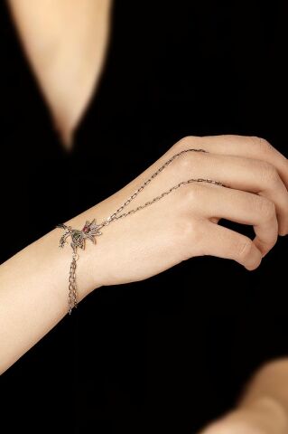 Telkari İşlemeli Tavus Kuşu Şahmeran Yüzüklü Bileklik 09