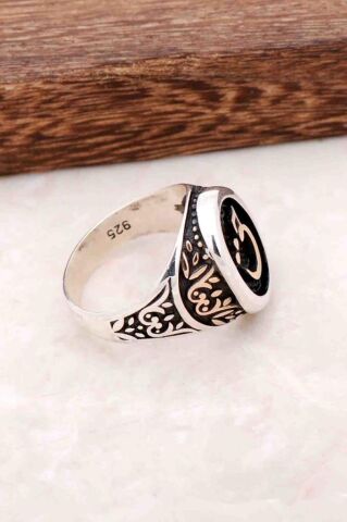 Yazılı Tasarım El Yapımı Gümüş Erkek Yüzük 487