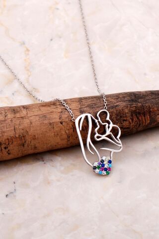 Anne ve Çocuk Tasarım Gümüş Kolye 7064