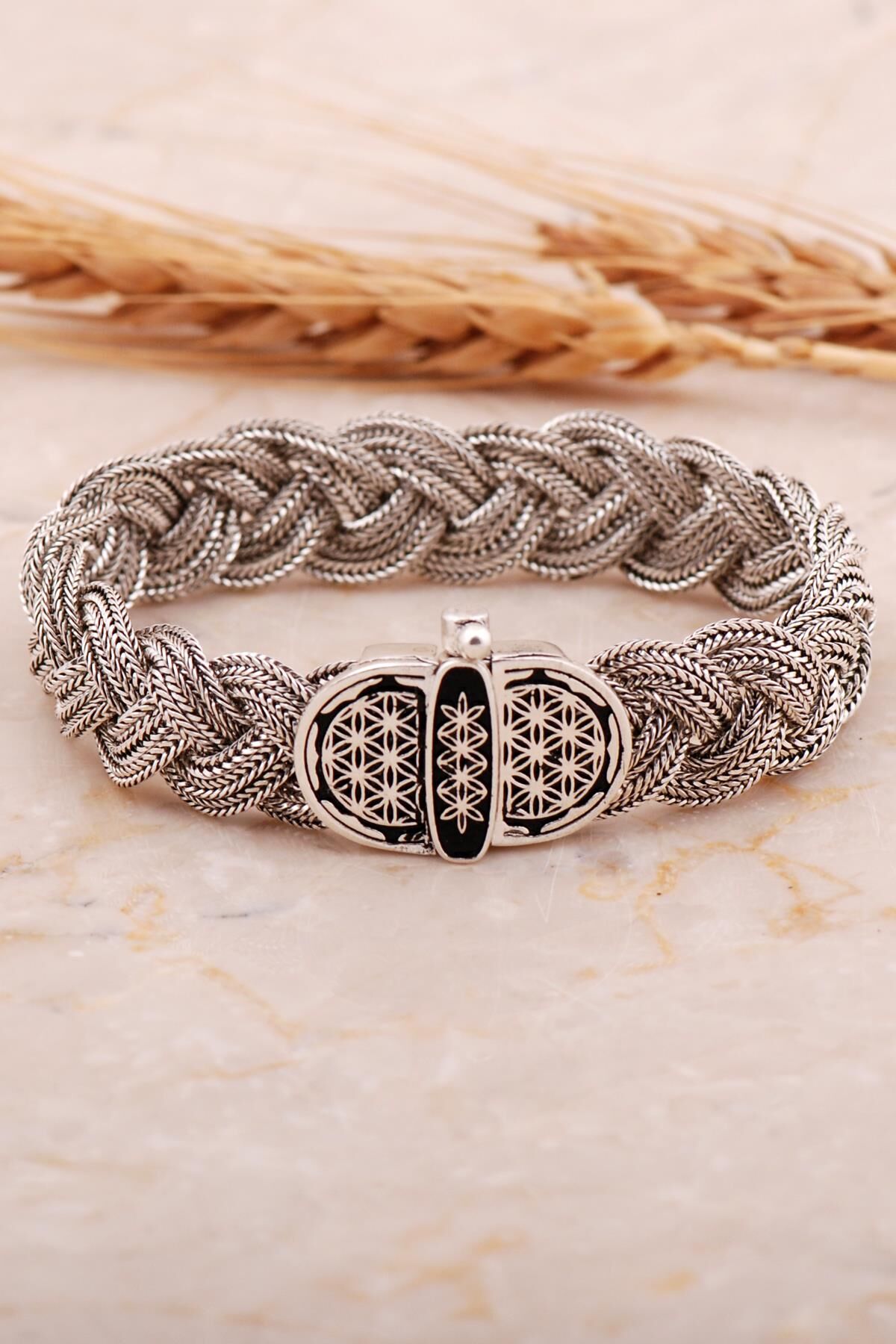 Midyat Hasır Telkari Örme Gümüş Bileklik 4445