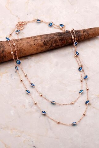 Dorika Nazar Boncuklu 82 Cm Rose Gümüş Kolye 7065