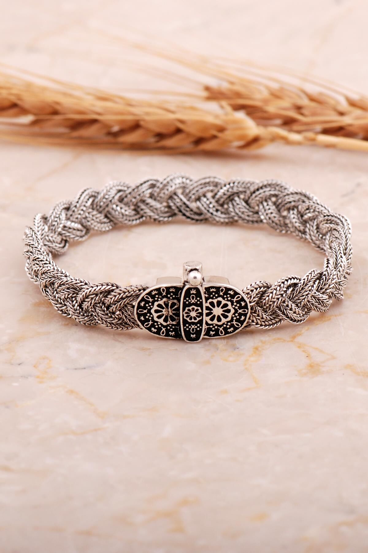 Midyat Hasır Telkari Örme Gümüş Bileklik 4446