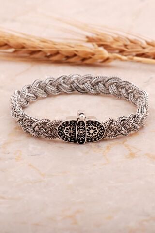 Midyat Hasır Örme 925 Ayar Gümüş Bileklik 4446