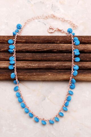 Turkuaz Taşlı Rose Gümüş Halhal 228