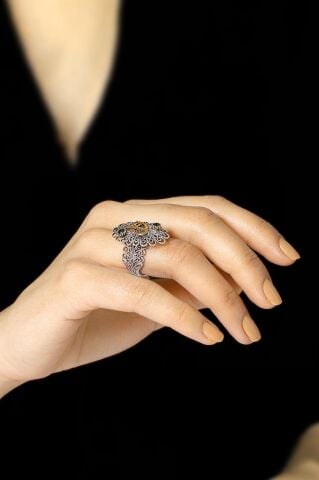 Elif Vav Telkari İşlemeli Gümüş Yüzük 2503