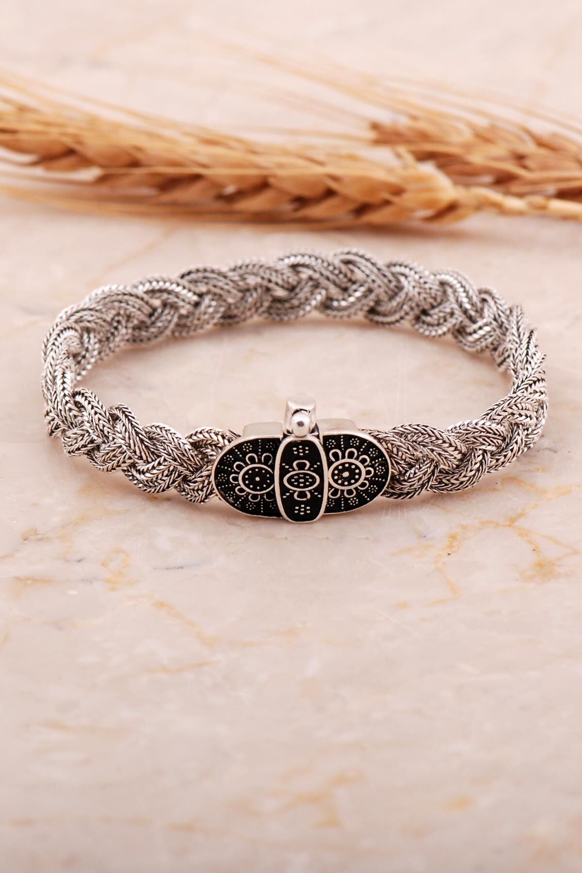 Midyat Hasır Telkari Örme Gümüş Bileklik 4447