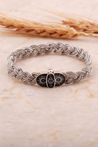 Mardin Güneşi Hasır Örme 925 Ayar Gümüş Bileklik 4447