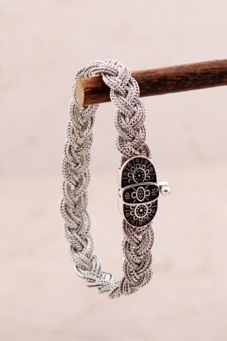 Mardin Güneşi Hasır Örme 925 Ayar Gümüş Bileklik 4447