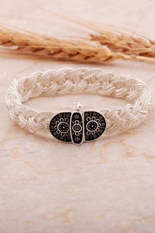 Midyat Hasır Telkari Örme Anadolu Motifli Gümüş Bileklik 4448