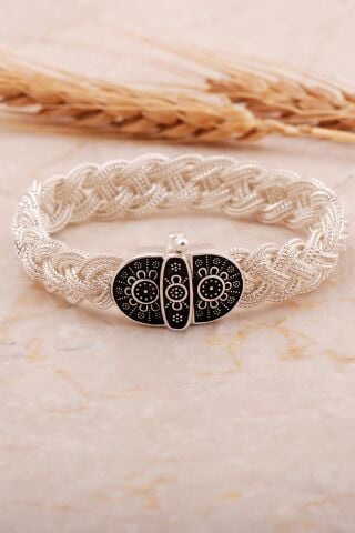 Mardin Güneşi Hasır Örme 925 Ayar Gümüş Bileklik 4448