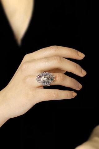 Laleli Telkari İşlemeli Gümüş Yüzük 2504