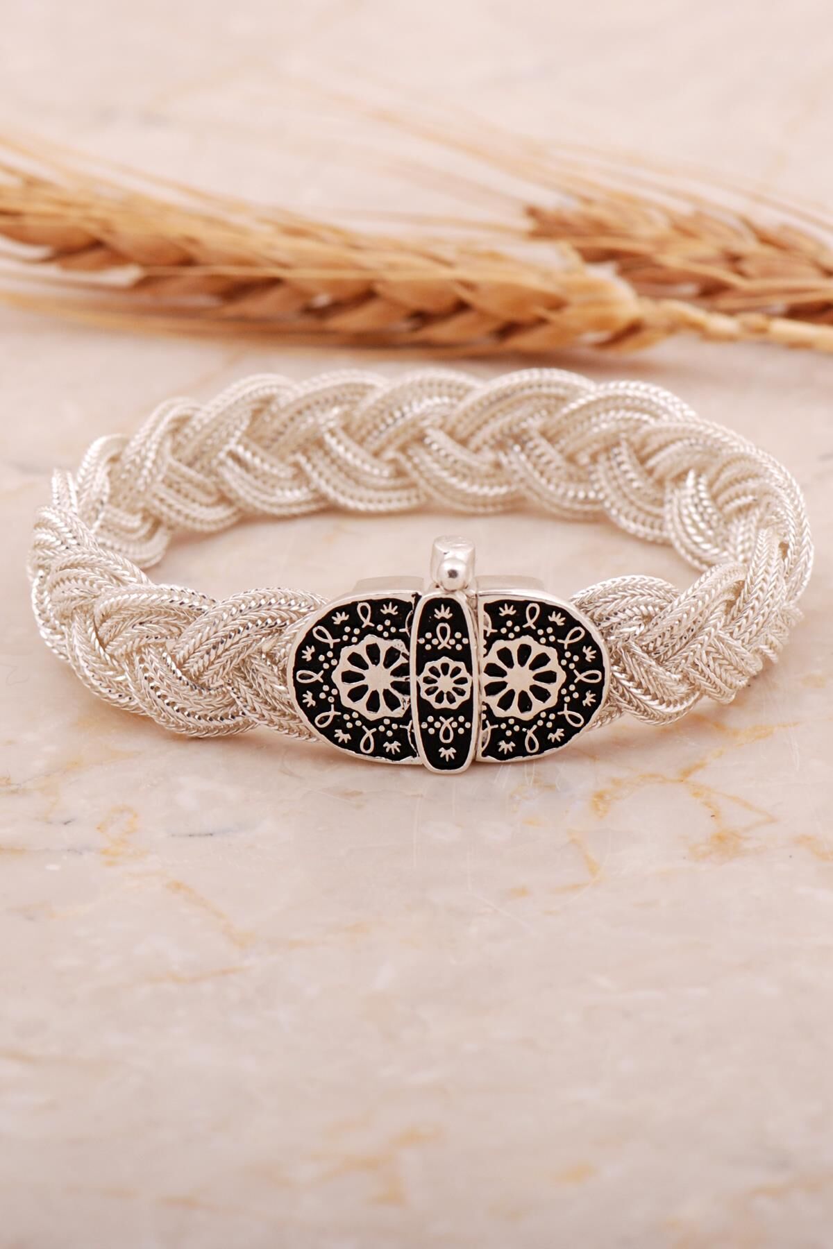 Midyat Hasır Telkari Örme Gümüş Bileklik 4449