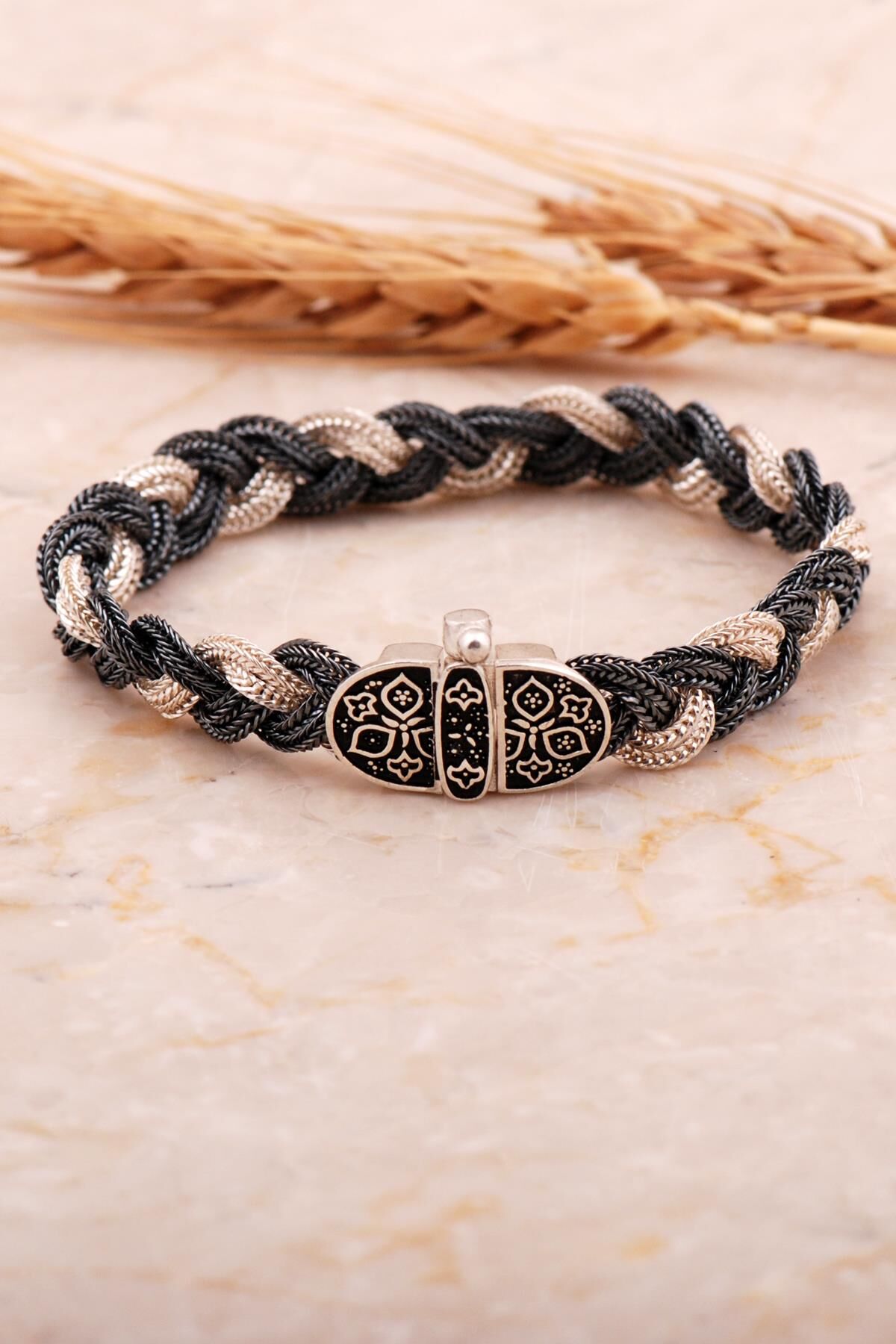 Midyat Hasır Örme Anadolu Motifli 925 Ayar Gümüş Bileklik 4451