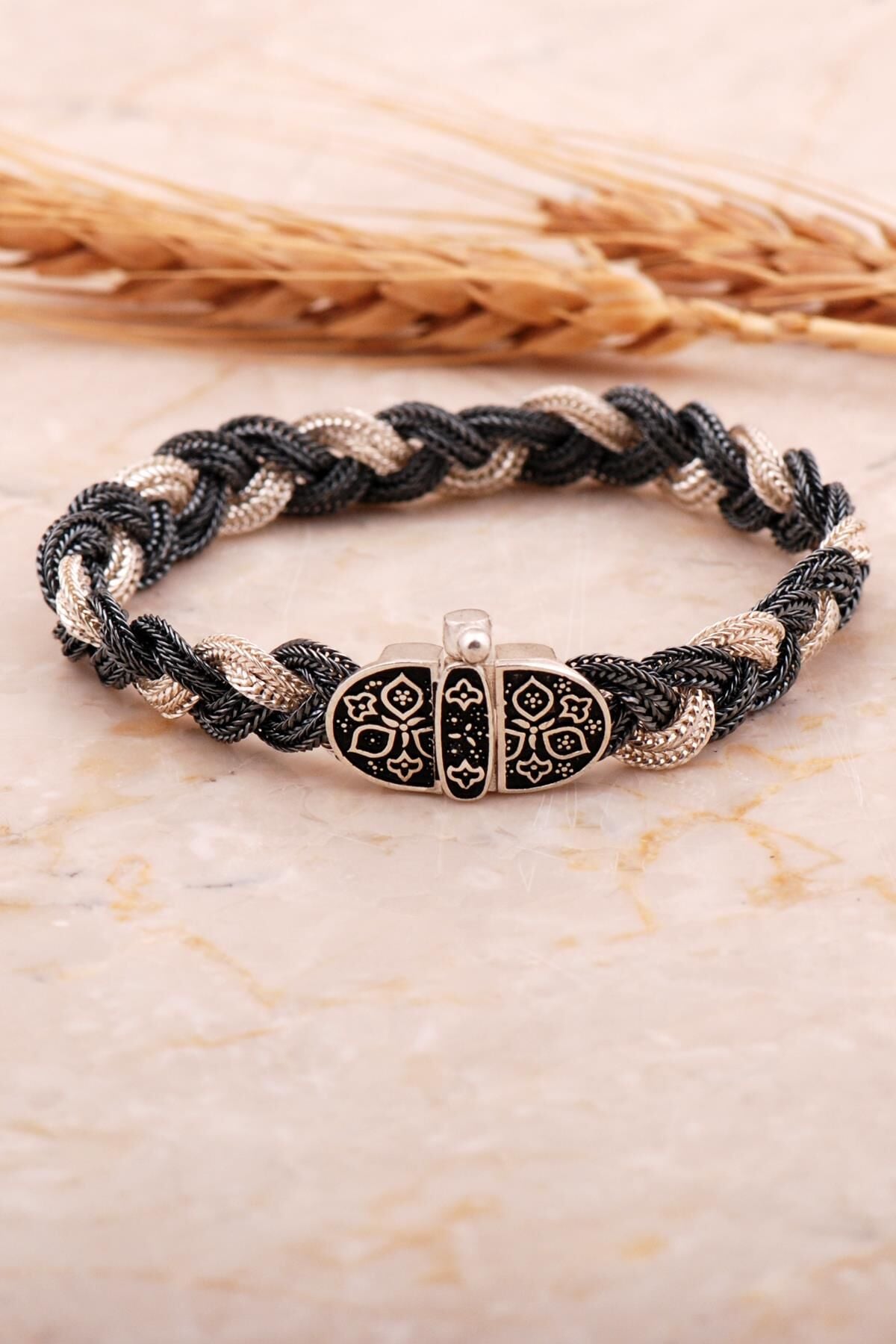 Midyat Hasır Örme Anadolu Motifli 925 Ayar Gümüş Bileklik 4451