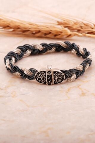 Midyat Hasır Örme Anadolu Motifli 925 Ayar Gümüş Bileklik 4451