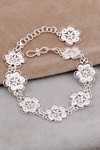Midyat Telkari Sanatı İşlemeli Elişi Çiçek Gümüş Bileklik 4667
