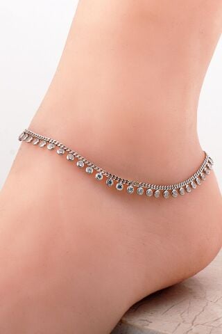 Sıra Taşlı Tasarım Gümüş Halhal 232