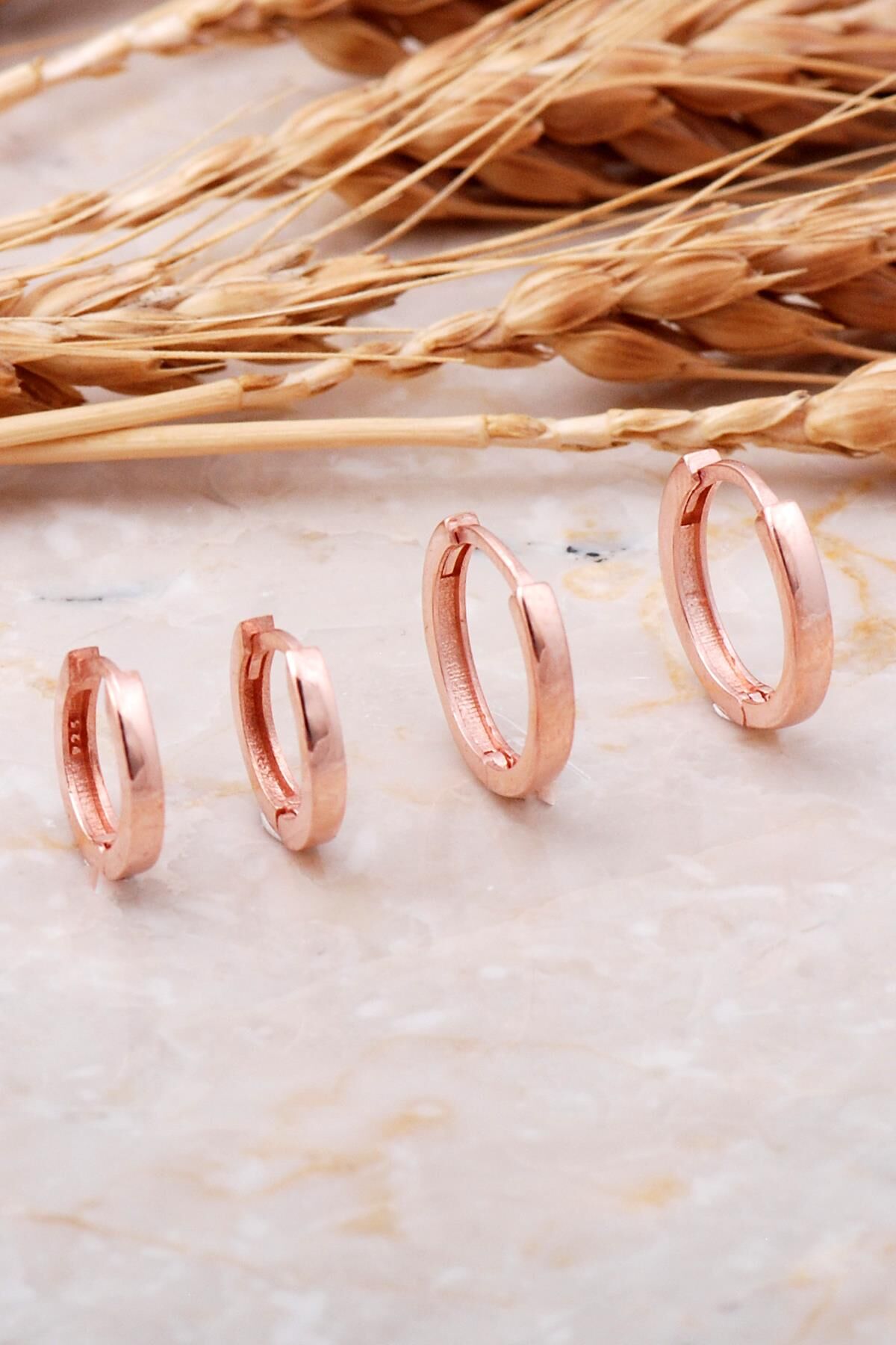 15 Mm ve 12 Mm Rose Gümüş Halka Küpe Kombini 5767