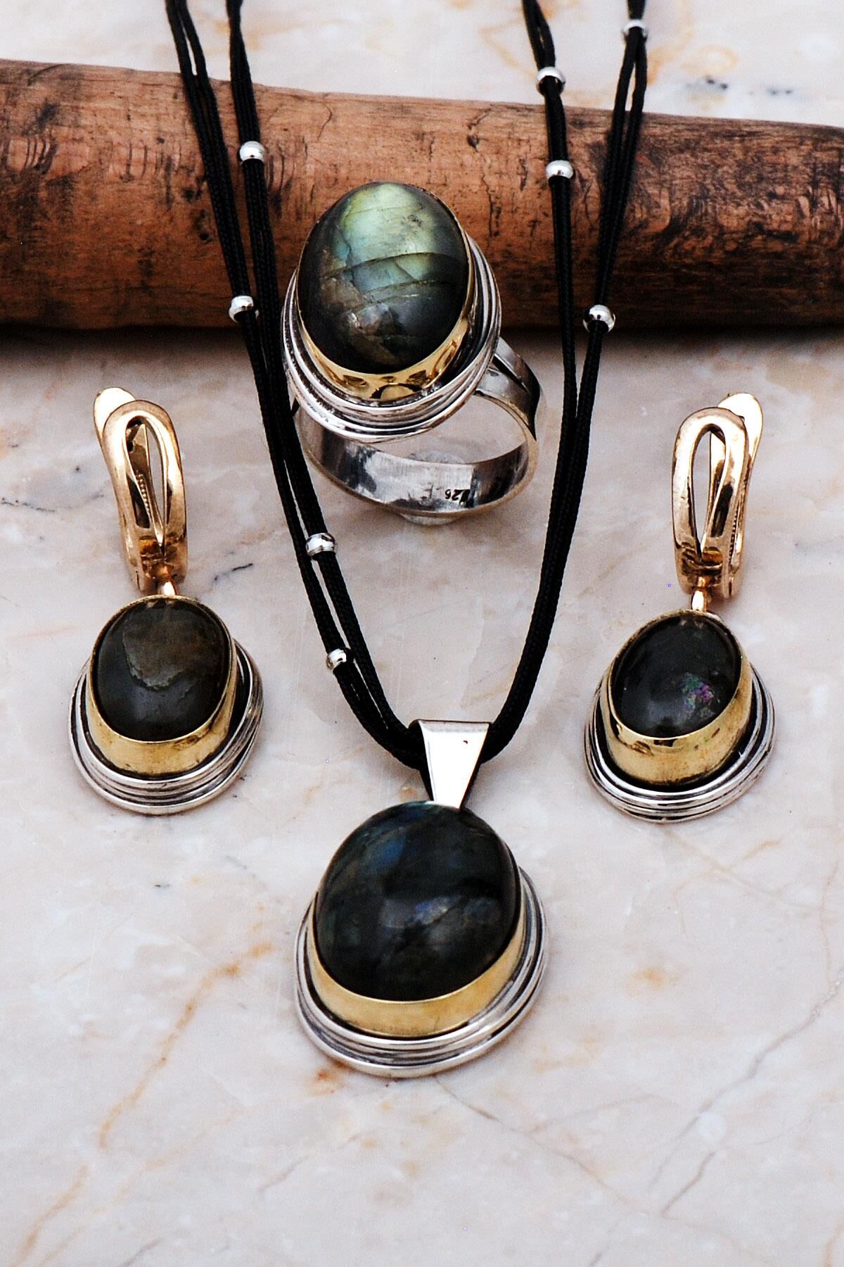 Labradorit Taşlı Elişi Gümüş Set 2244