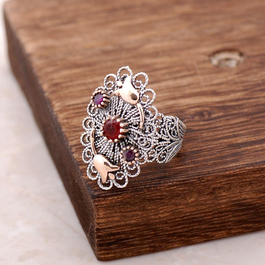 Laleli Telkari İşlemeli Gümüş Yüzük 2505