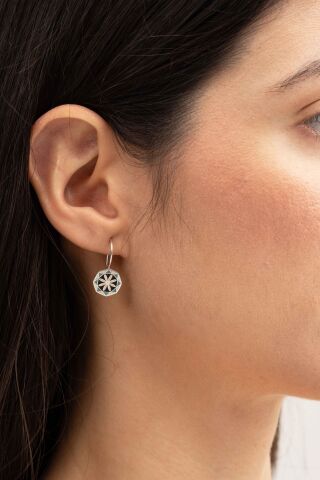 Anadolu Motifli Mineli Elişi Gümüş Küpe 5916