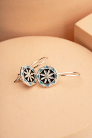 Anadolu Motifli Mineli Elişi Gümüş Küpe 5916