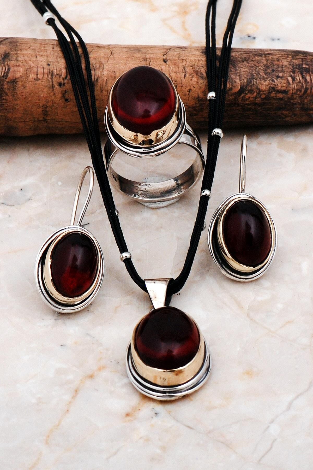 Lal Taşlı Elişi Gümüş Set 2245